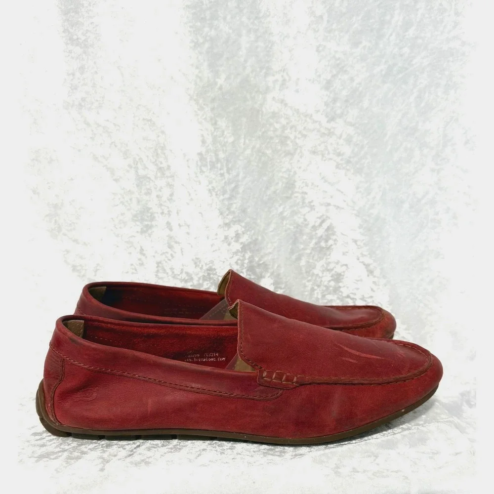 Born Allan Mens Red Leather Driving Moccasins Loafers Slip On Shoes H38205 10M